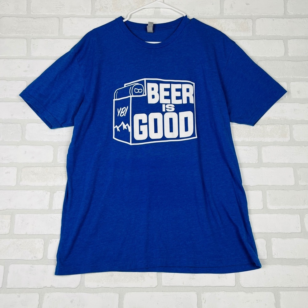 Next Level Mens Beer Is Good Graphic T-Shirt Blue Heather Crewneck Size XL